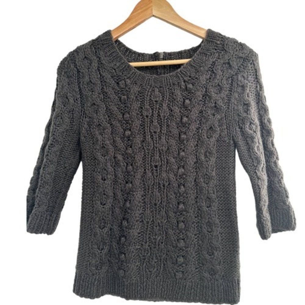 Kaisely Gray 3/4 Sleeve Wool Blend Knit‎ Sweater Large